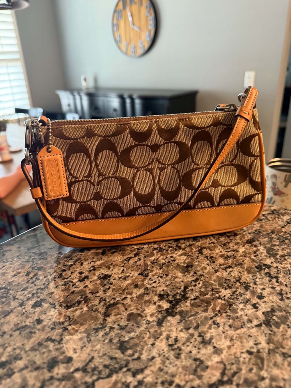 Coach Mini Shoulder Bag in Brown and Tan Signature Jacquard